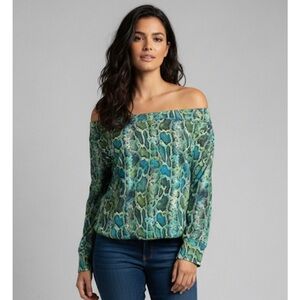COLDESINA Tropical Python Stevey Top Off the Shoulder, Women’s L, Green
